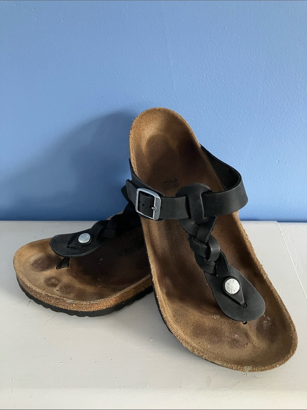Birkenstock Women’s Black Braided Leather Gizeh Sandals - US 8.5 / EU 39